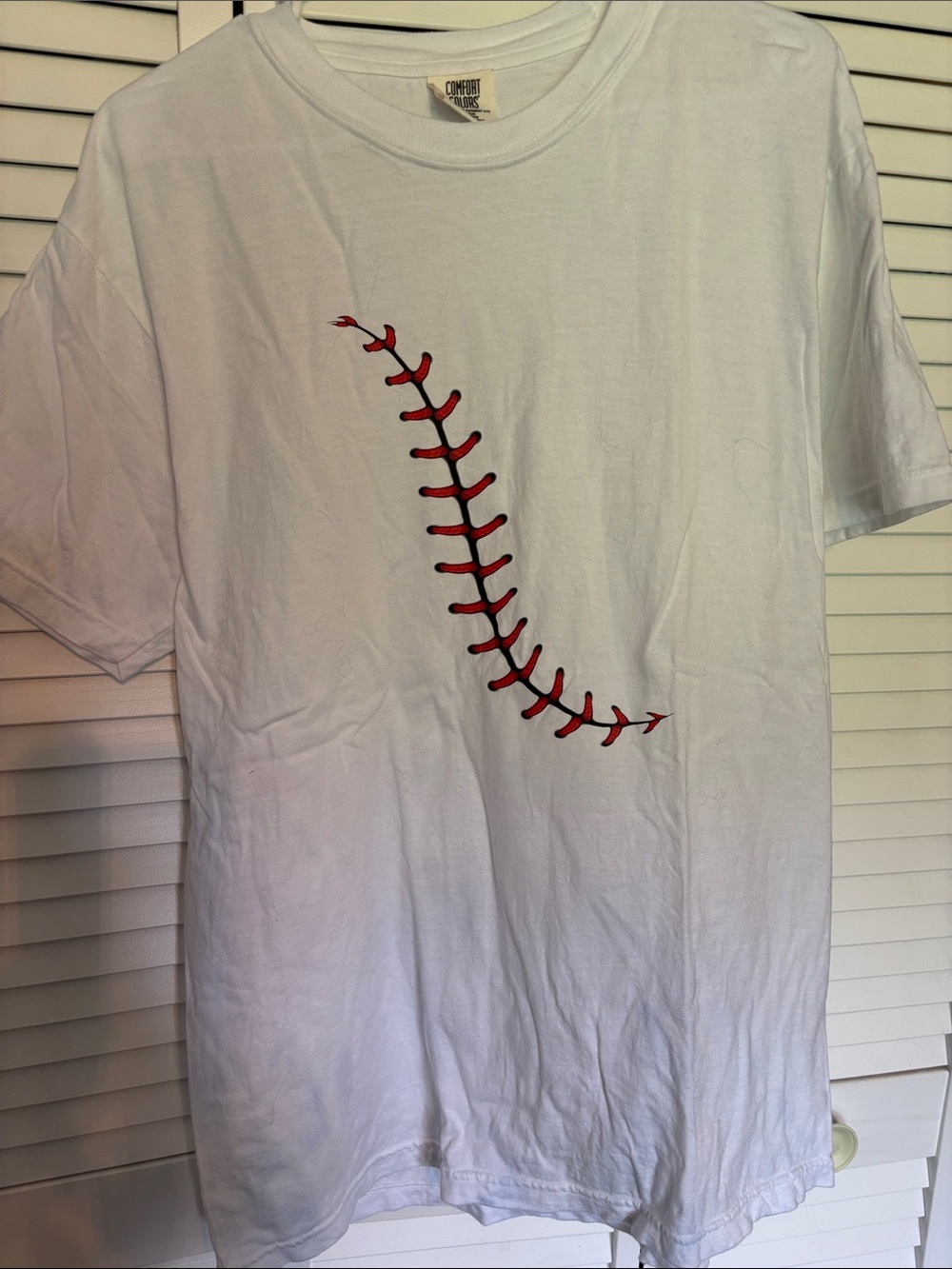 Comfort Colors White T-Shirt with Red Baseball Stitch Graphic
